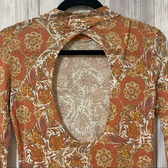 Free People Fall Orange Floral Patterned Tunic Top - Picture 8 of 8